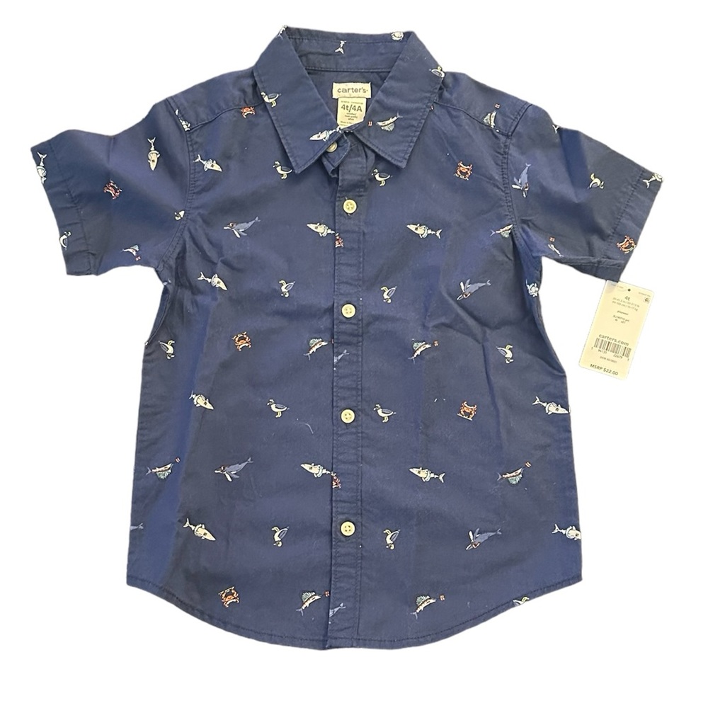 3/$25 Carter’s Boy Navy Blue Button Down Sea Creature Shirt NWT